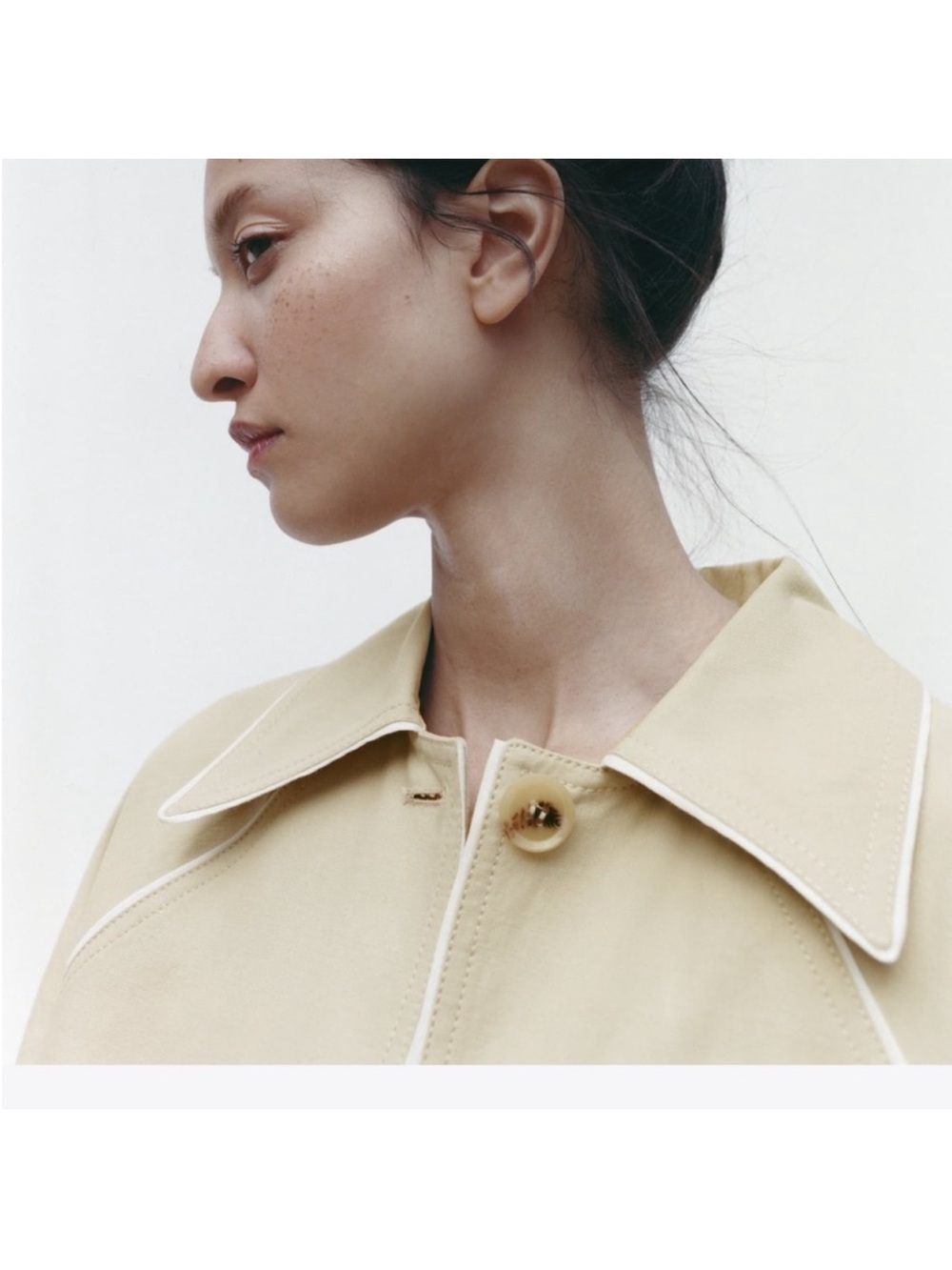 Zara Oversized Contrast Trench Coat Beige Piping Special Edition Sz XS Fits M/L - Picture 4 of 16